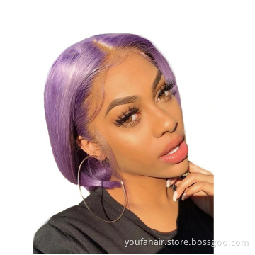 Blue Bob HD Lace Front Wigs Colored Short Bob Wigs Pink Blonde Purple Green Transparent Lace Front Human Hair Bob Wigs Remy Hair